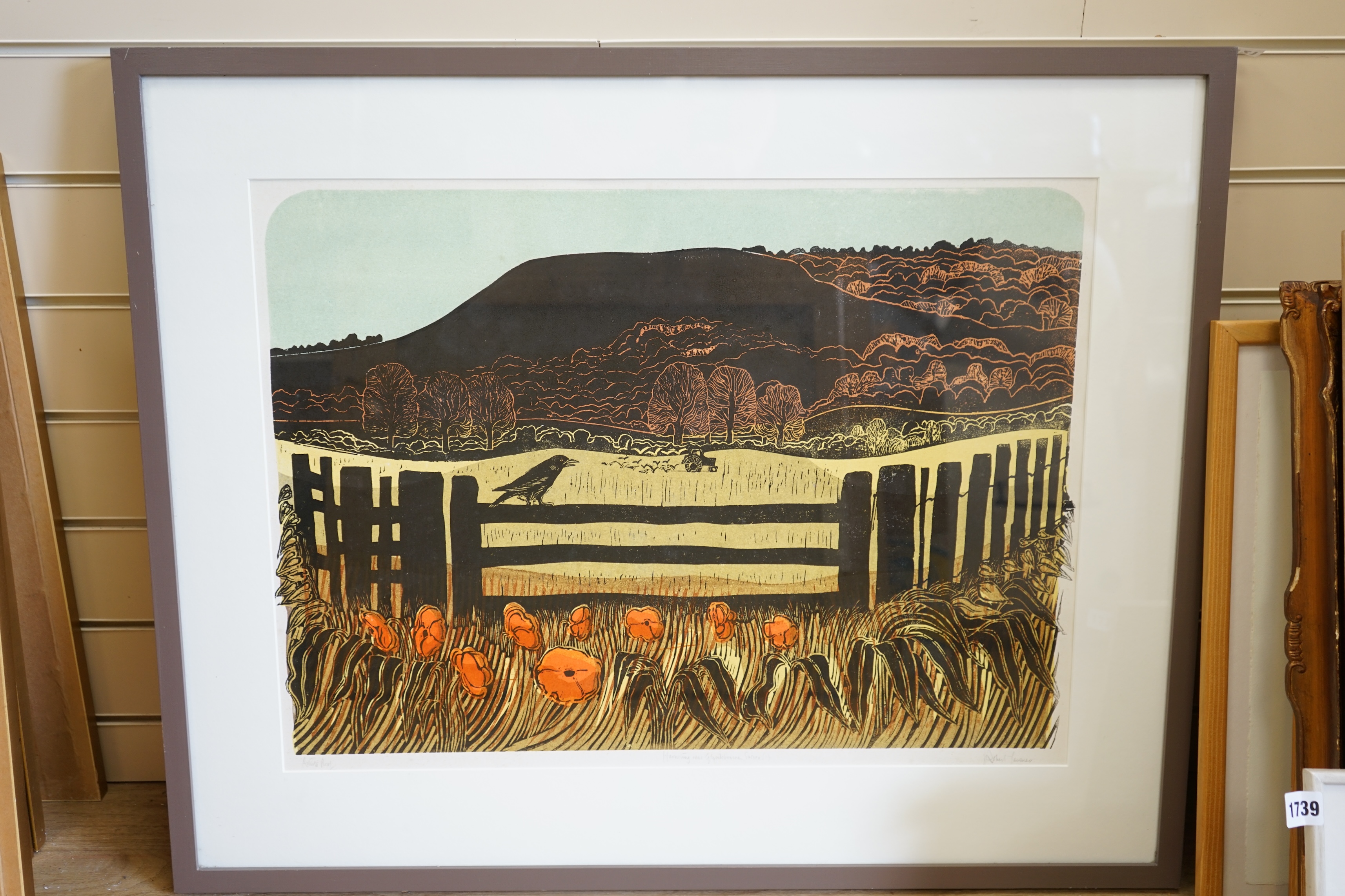 Robert Tavener (1920-2004), artist's proof colour screenprint, ‘Harvesting near Glyndebourne, Sussex (1)’, signed in pencil, 48 x 64cm. Condition - good